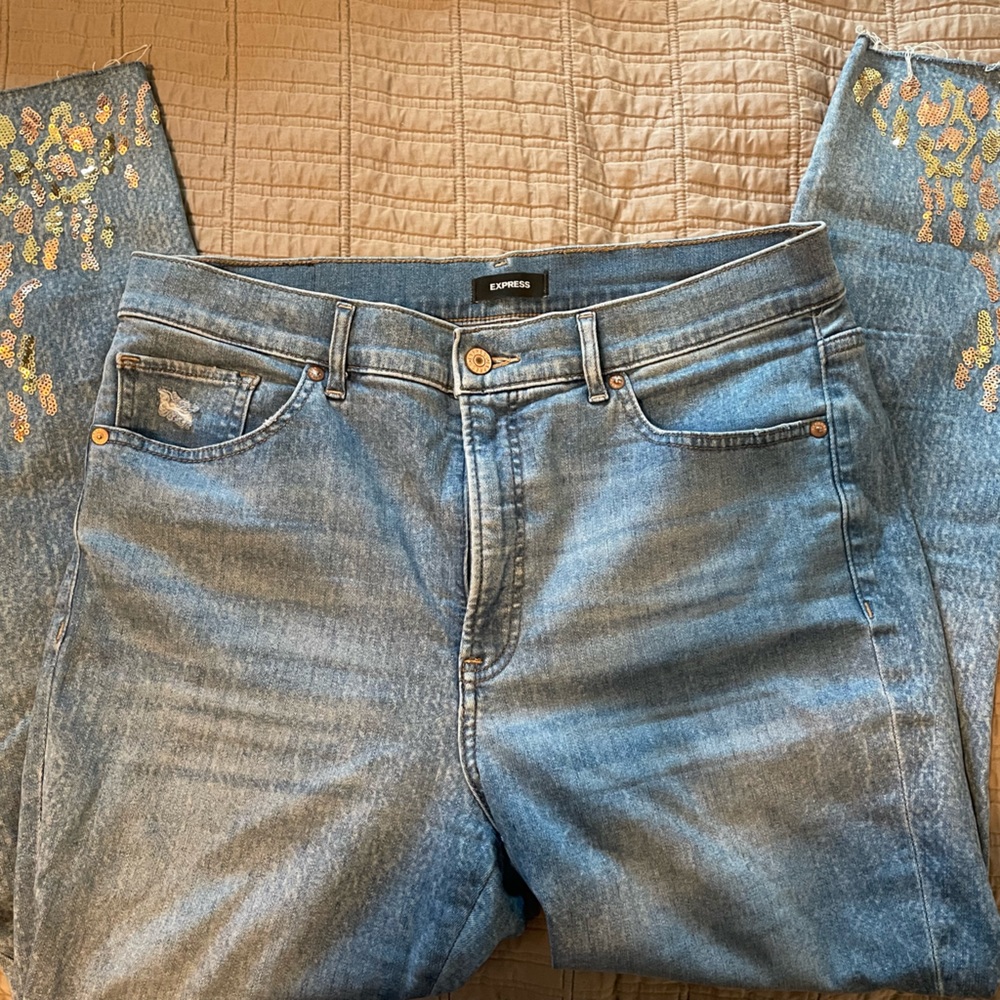 Express sequin embellished skinny jeans